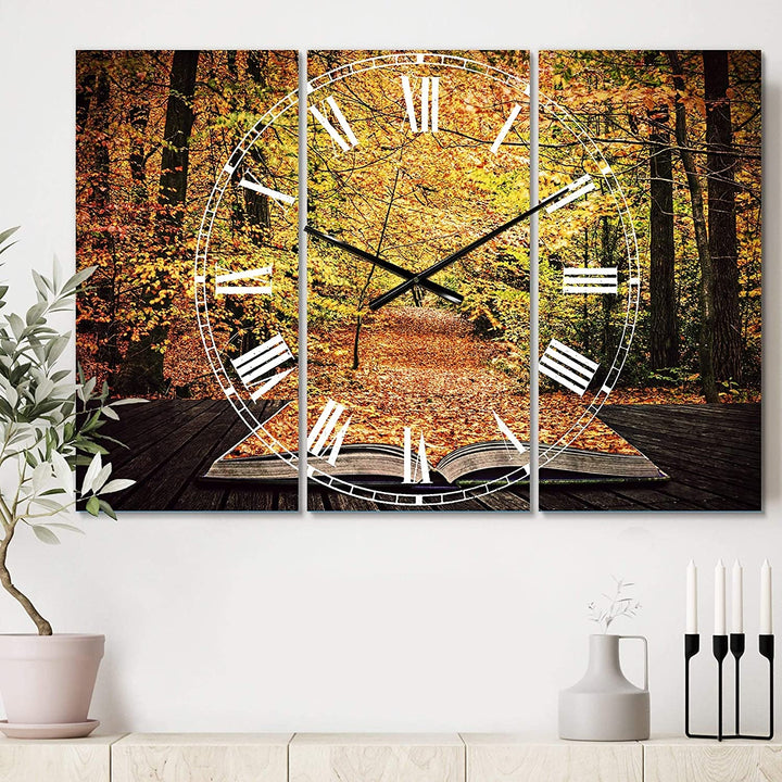 Open Book Autumn' Cottage 3 Panels Oversized all Clock 36