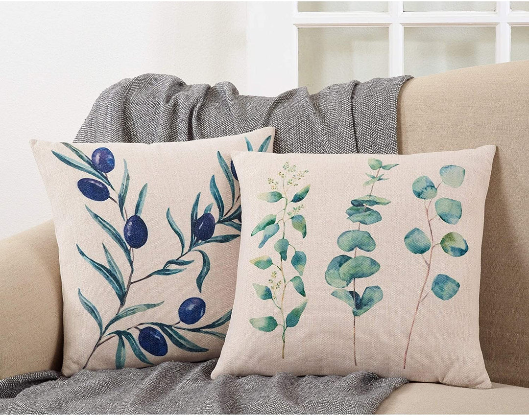 Beige Eucalyptus Throw Pillow Floral Traditional Polyester One - Diamond Home USA