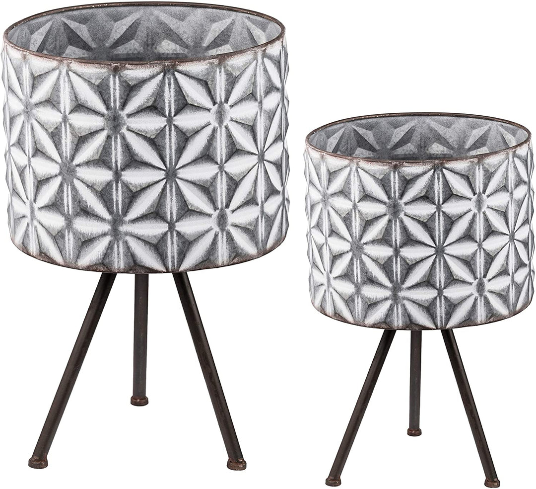 Gray White Large Round Planters Stands (Set 2) Grey