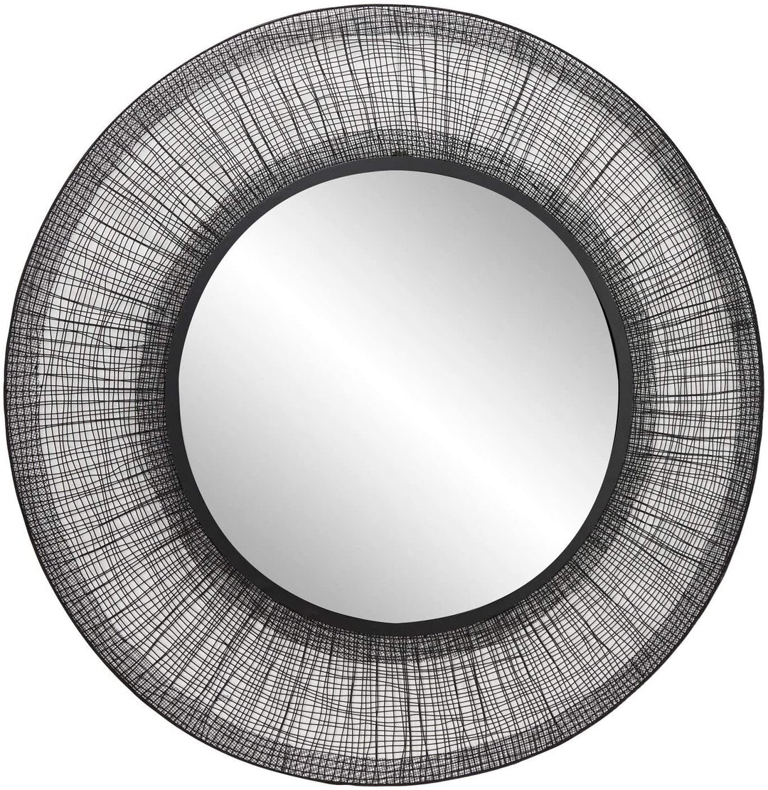 Large Round Metal Wall Mirror Black Mesh Frame 40 X 1
