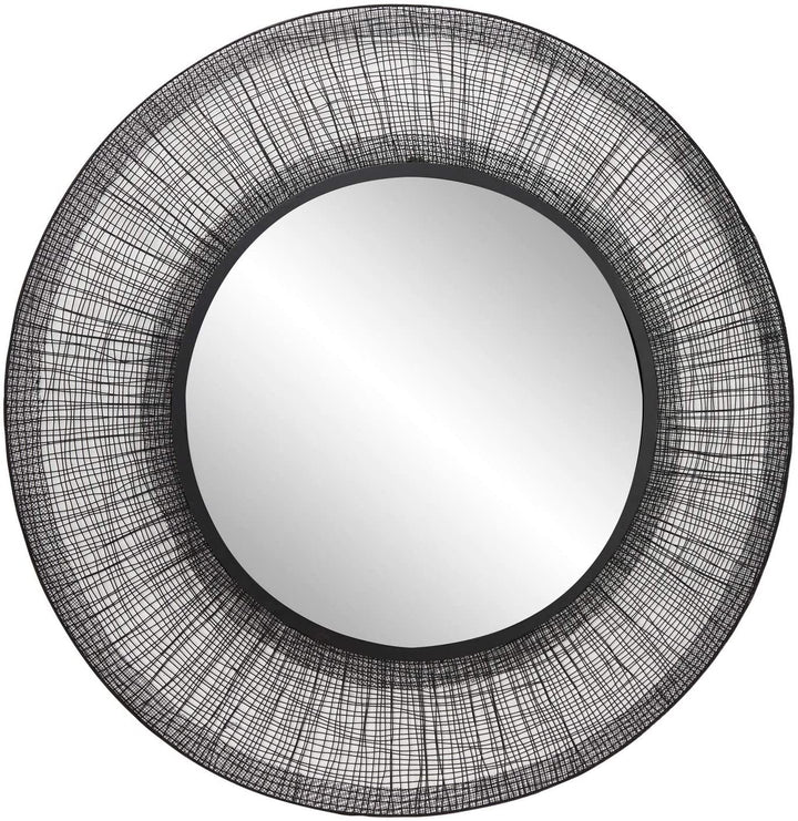 Large Round Metal Wall Mirror Black Mesh Frame 40 X 1