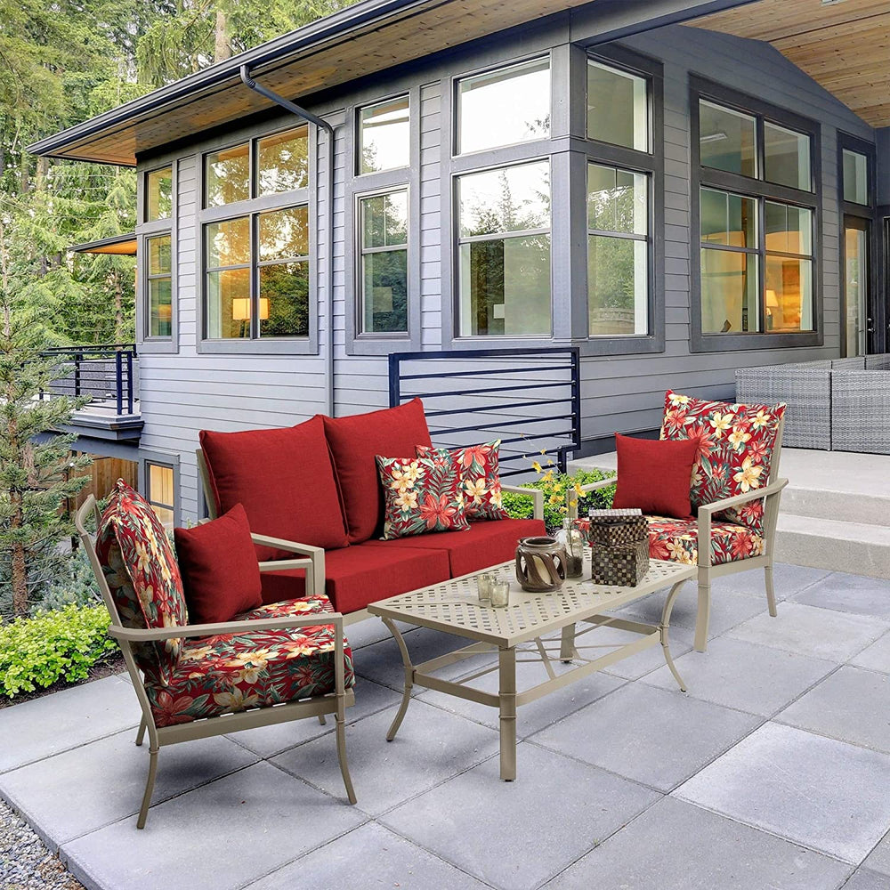 MISC Ruby Texture Outdoor Deep Seat Set Red Solid Traditional Polyester Uv Resistant