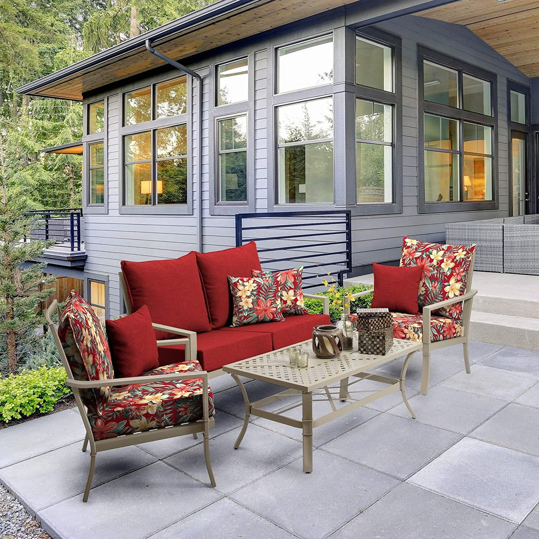 MISC Ruby Texture Outdoor Deep Seat Set Red Solid Traditional Polyester Uv Resistant