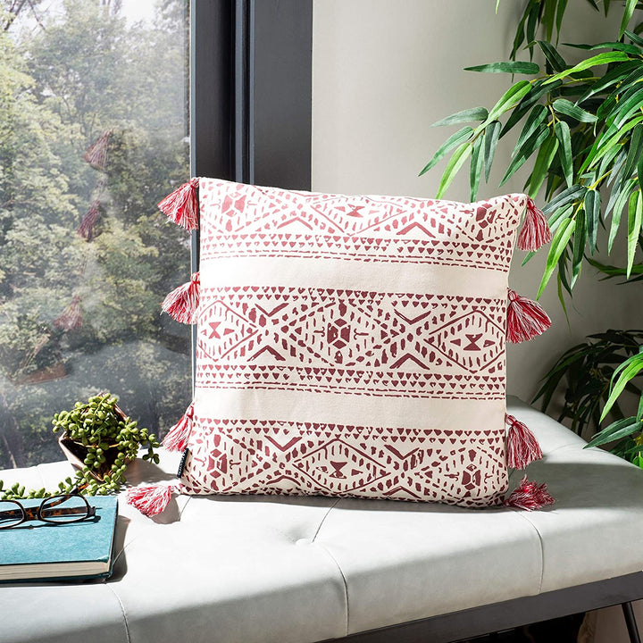 Decorative Pillow Beige Red Textured Bohemian Eclectic