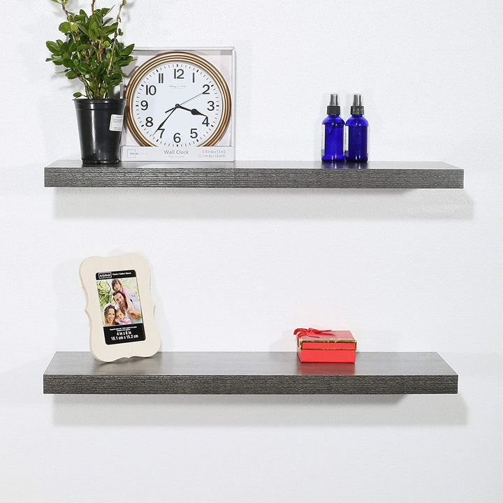 Set 2 Modern Contemporary Black Oak Floating Shelves 9 2531 51 5 Inches Mid Century MDF Wood Natural Finish Includes Hardware Storage - Diamond Home USA