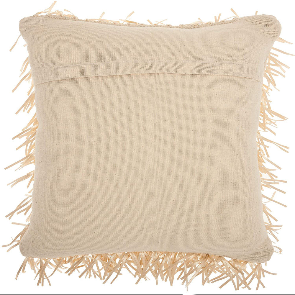 Handmade Cream Shag Throw Pillow (20 Inch X 20 Inch) Ivory Solid Color Textured Modern Contemporary Shabby Chic Polyester Single