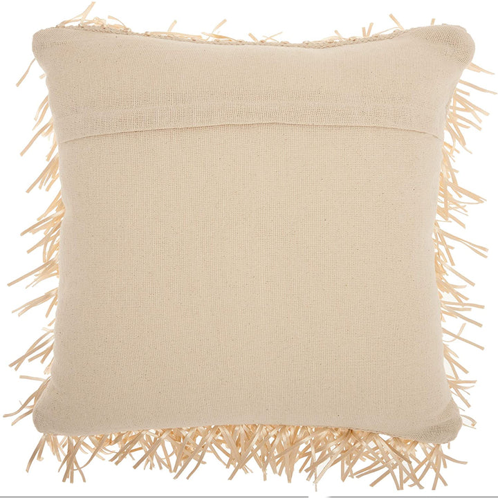 Handmade Cream Shag Throw Pillow (20 Inch X 20 Inch) Ivory Solid Color Textured Modern Contemporary Shabby Chic Polyester Single