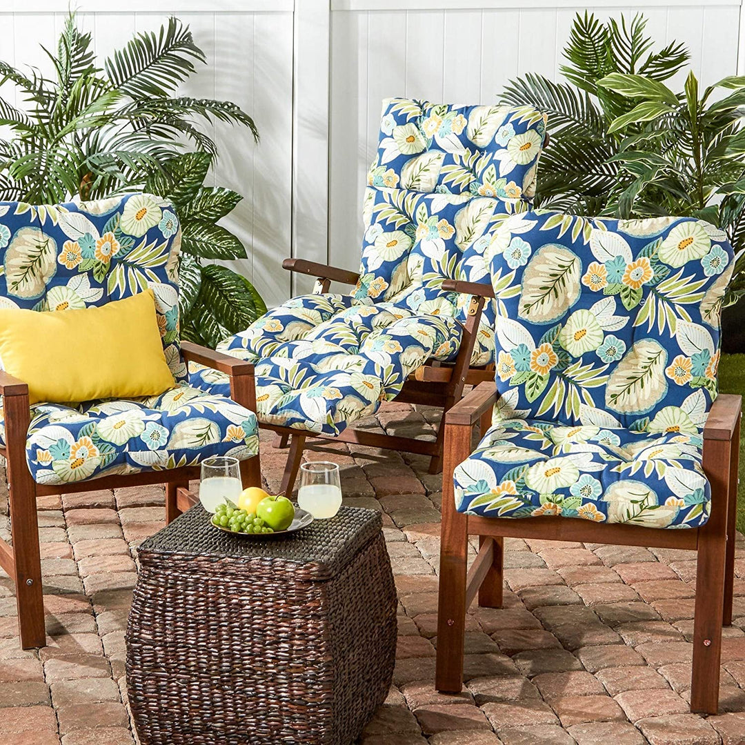 Crescent 21 inch X 42 inch Outdoor Seat/Back Chair Cushion Blue Color Floral Traditional Transitional Polyester Fade Resistant Uv Water