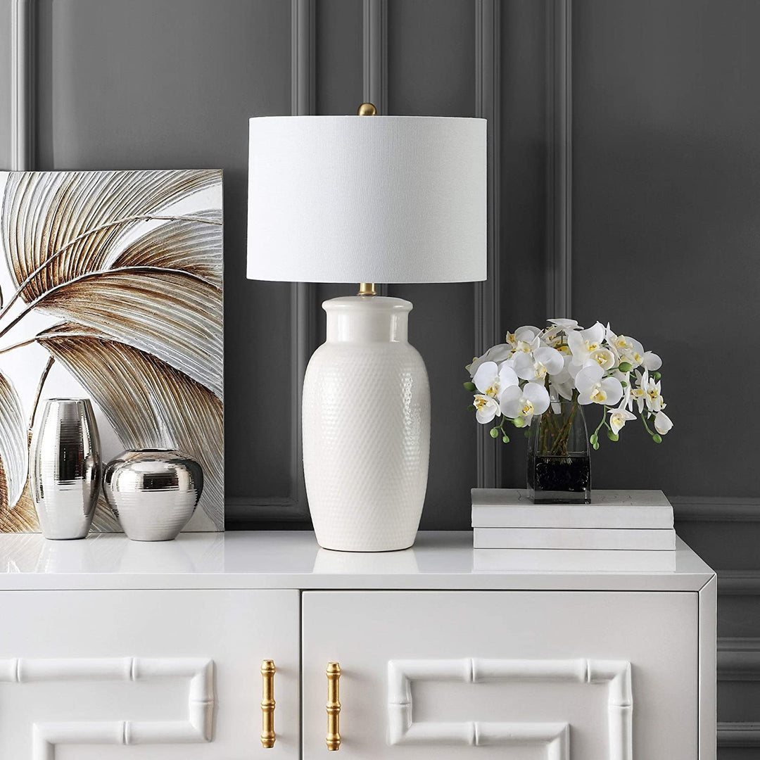 Lighting 27 inch Ivory Ceramic Led Table Lamp 15" W X L 27 5" H White Modern Contemporary Gold Bulbs Included