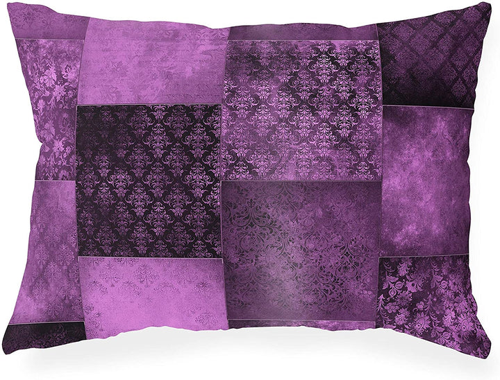 Eclectic Bohemian Patchwork Eggplant Lumbar Pillow Purple