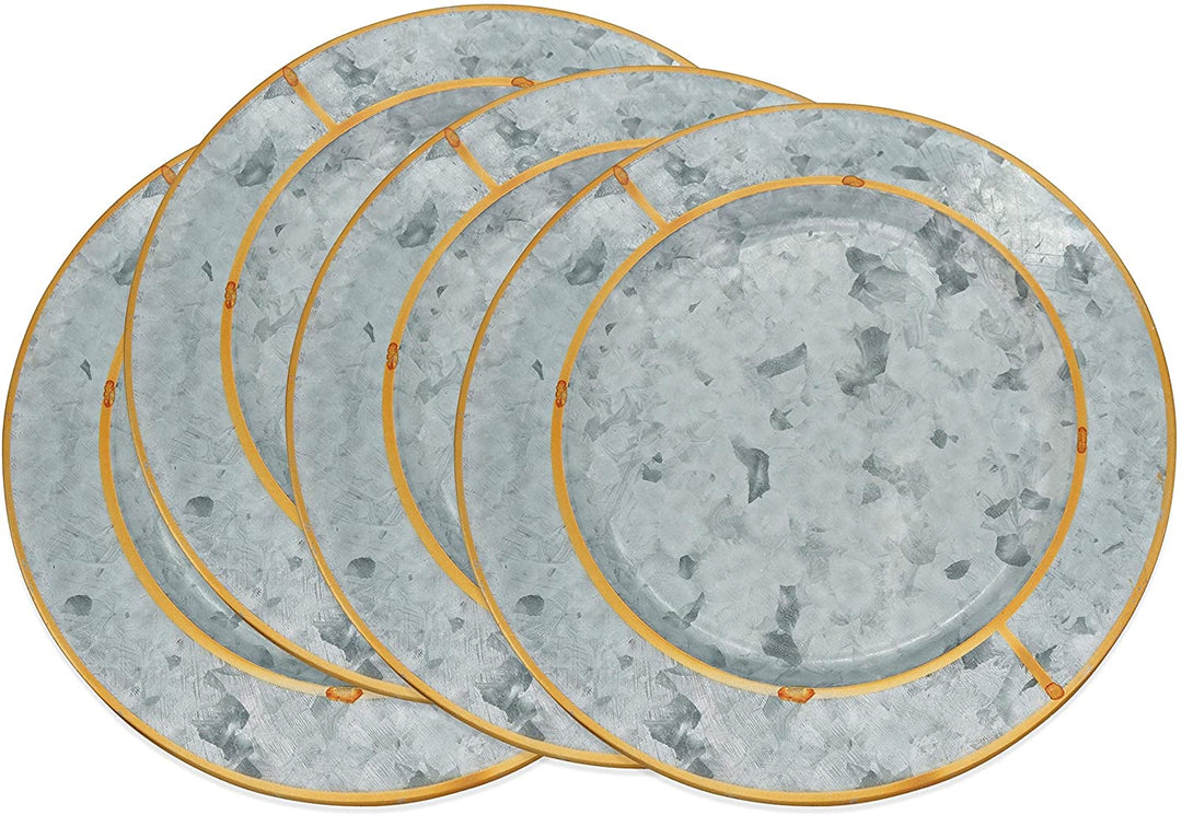 Gold Rim Galvanized Table Chargers (Set 4) Silver Round Metal 4 Piece - Diamond Home USA