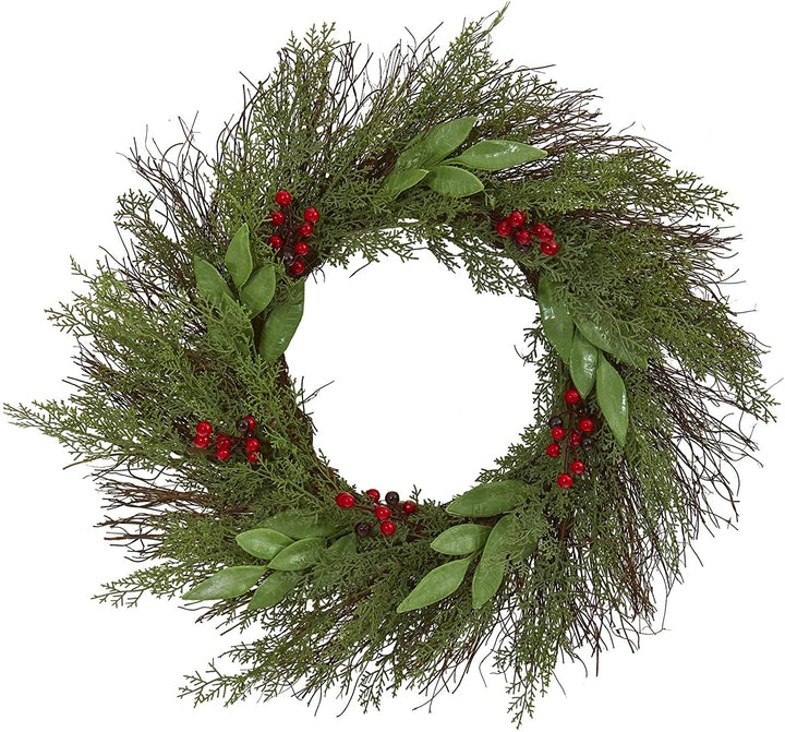 20" Cedar Berries Artificial Wreath Green