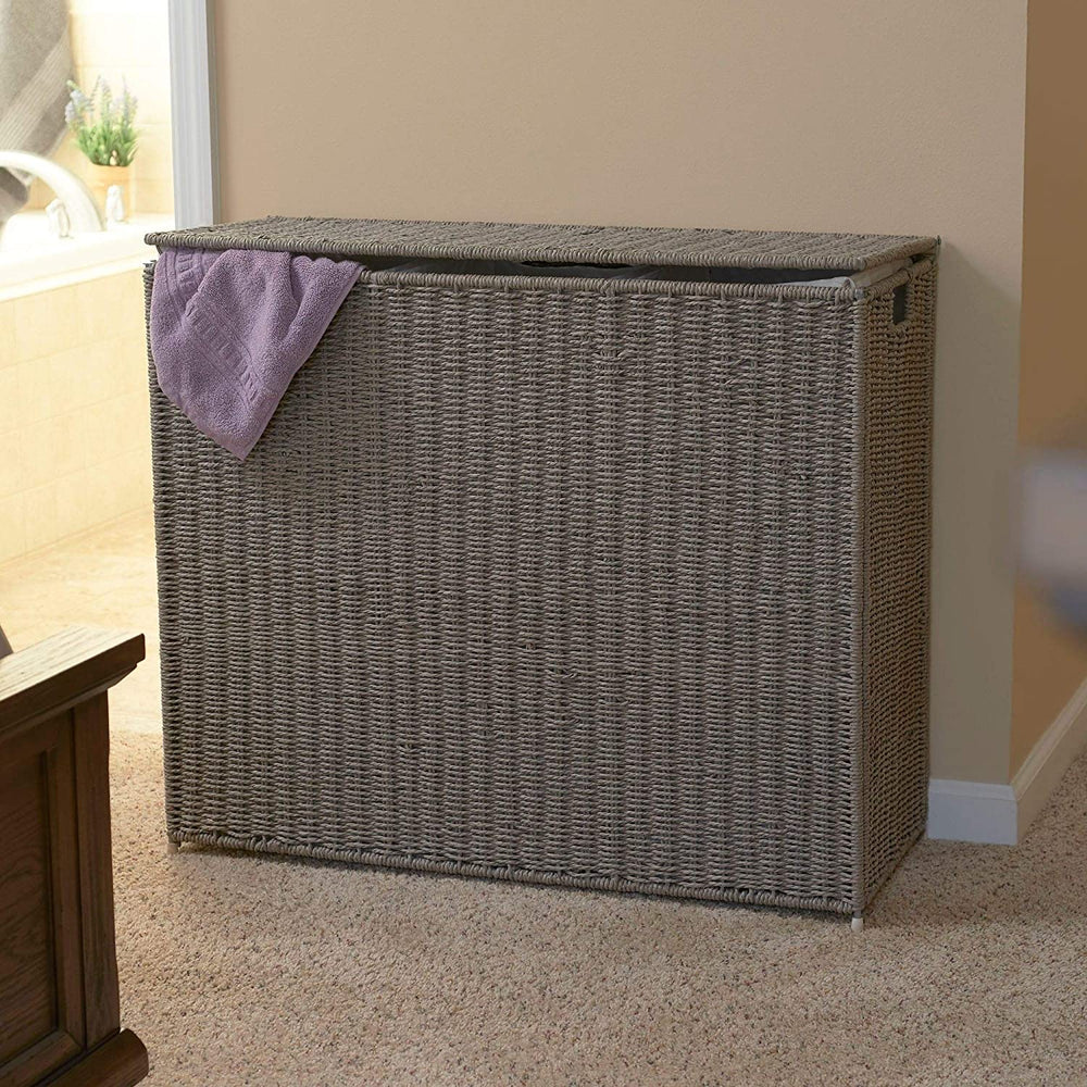 MISC Paper Rope 3 Bag Hamper Sorter Grey 28 25h X 33w 14d Brown Natural Fiber Includes Lid