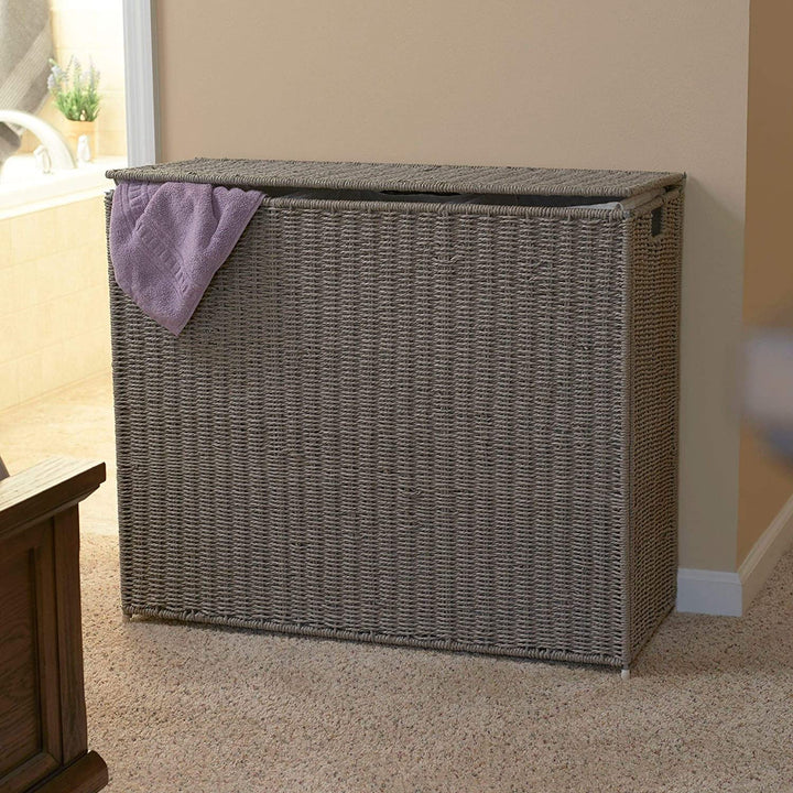 MISC Paper Rope 3 Bag Hamper Sorter Grey 28 25h X 33w 14d Brown Natural Fiber Includes Lid