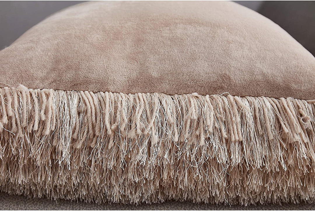 Shaggy Pillow Beige (18 X 18 ) Gold Solid Color Modern Contemporary Polyester One Removable Cover - Diamond Home USA