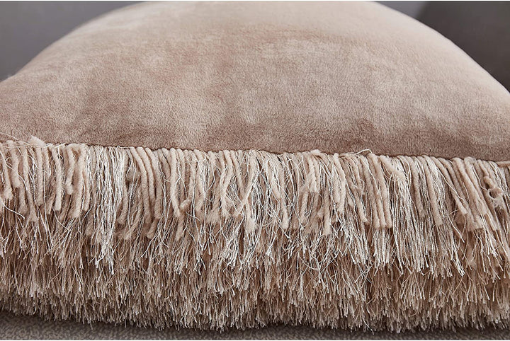 Shaggy Pillow Beige (18 X 18 ) Gold Solid Color Modern Contemporary Polyester One Removable Cover - Diamond Home USA