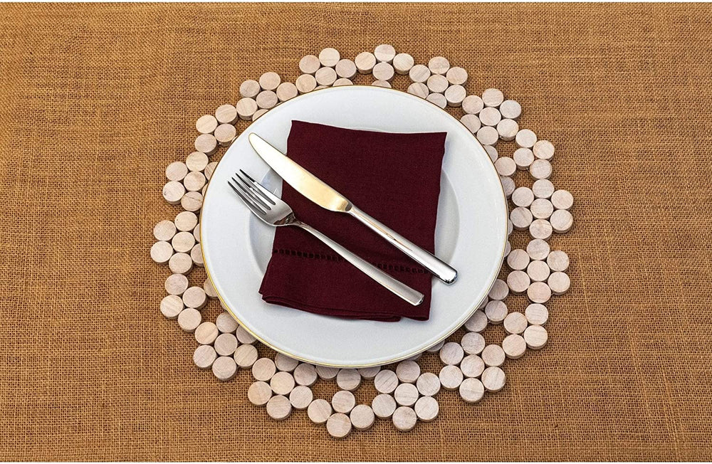 Exotic Wood Rose Placemat Handmade White (Set 2) Geometric Farmhouse Oblong - Diamond Home USA