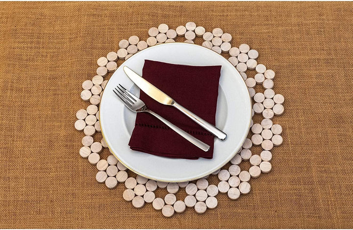 Exotic Wood Rose Placemat Handmade White (Set 2) Geometric Farmhouse Oblong - Diamond Home USA