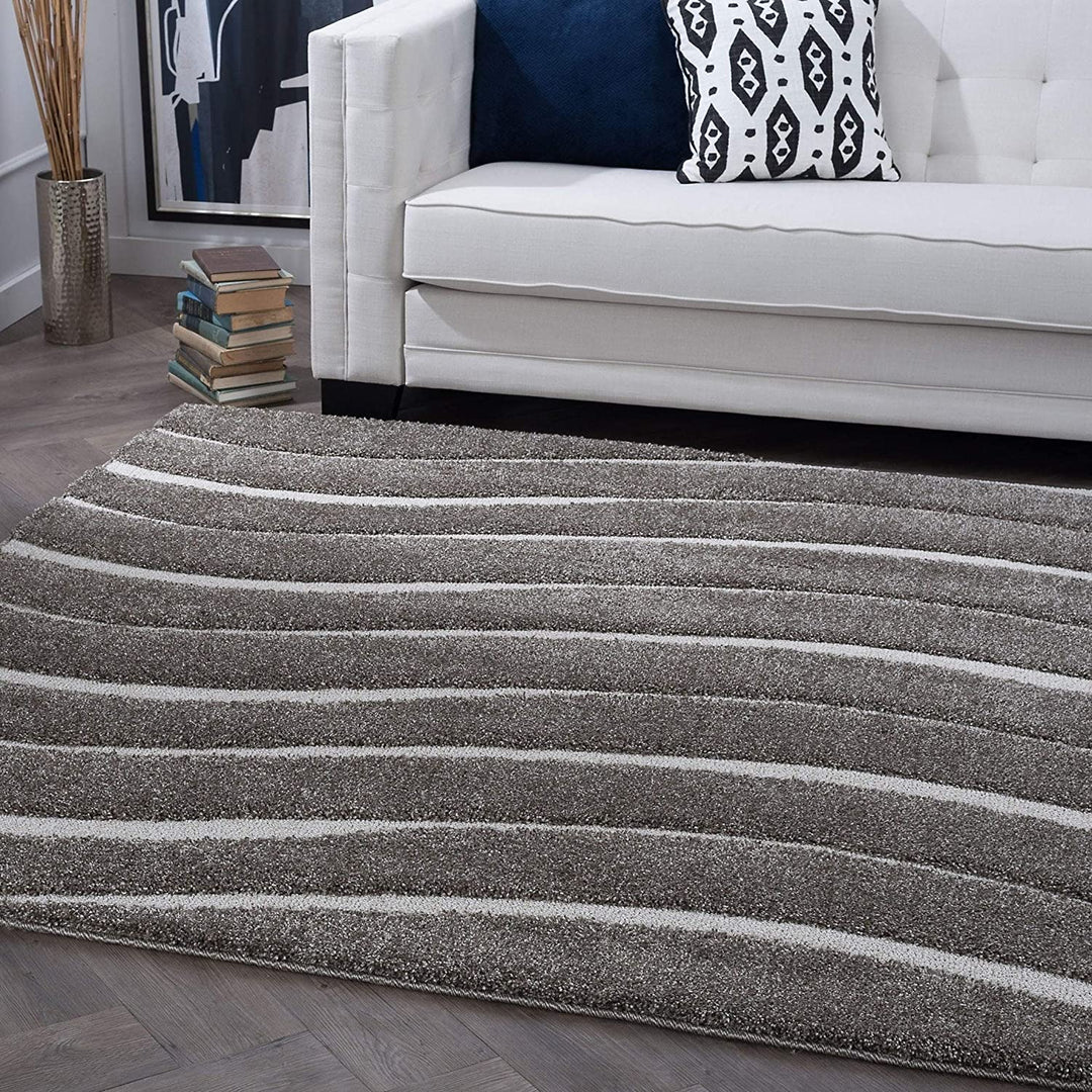 Shag Contemporary Stripe Square Area Rug 3'11 X Grey Chevron