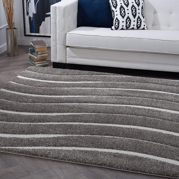 Shag Contemporary Stripe Square Area Rug 3'11 X Grey Chevron
