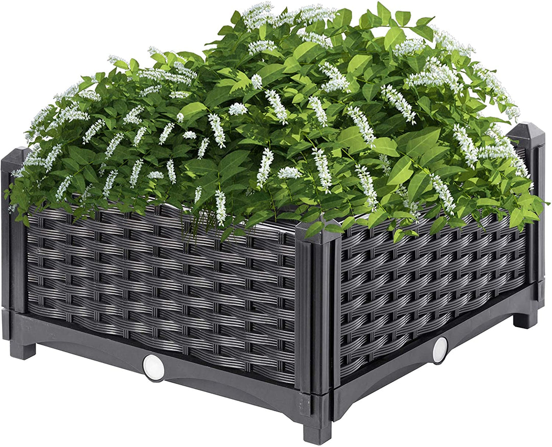 Raised Garden Bed Screwless Planter Brown Square Plastic