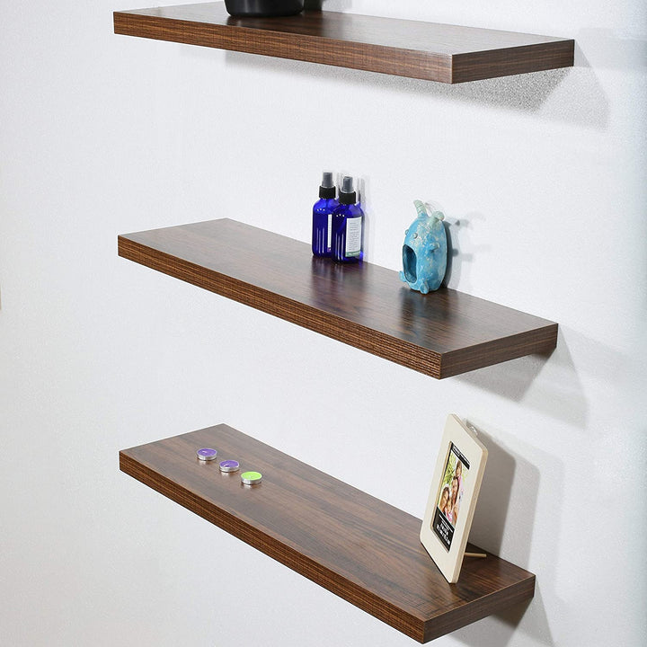 Set 3 Modern Contemporary Antique Walnut Floating Shelf 31 59 251 5 Inches Brown Mid Century MDF Wood Natural Finish - Diamond Home USA