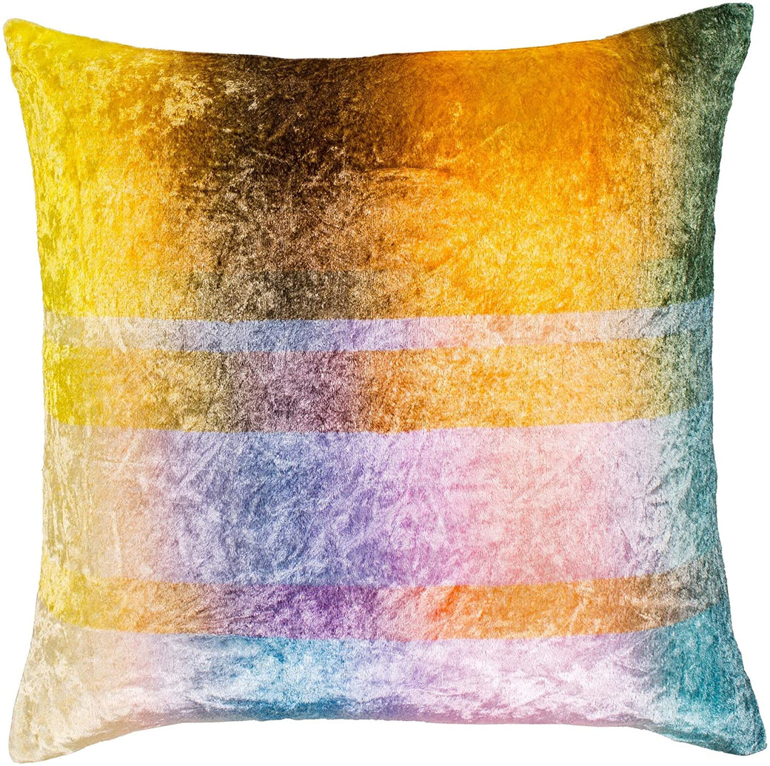 Yellow Aqua Crushed Velvet Feather Down Throw Pillow (18"