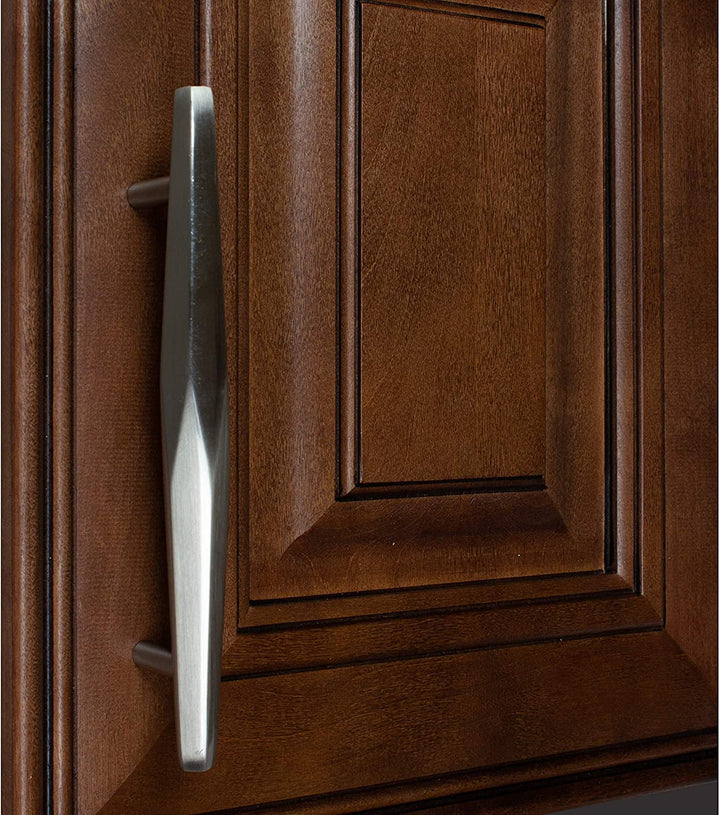 5 inch Center Satin Nickel Solid Faceted Bar Pulls (10 Pack) Modern Contemporary Zinc Finish