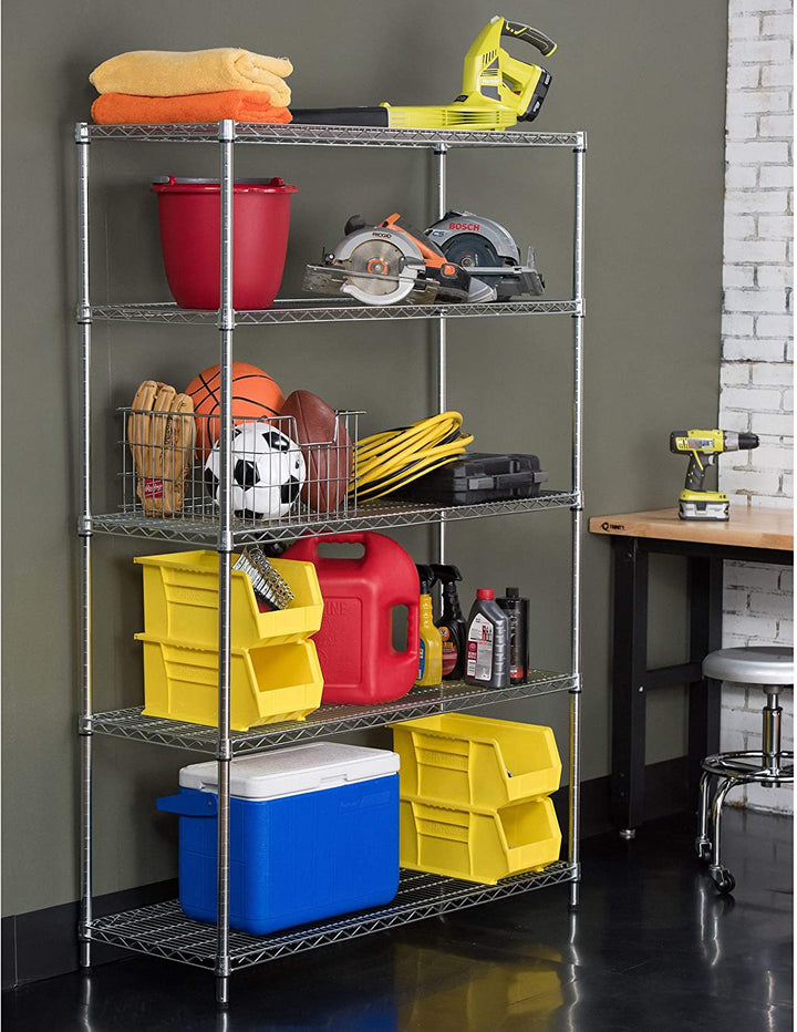 Steel 5 Tier Shelving Rack Silver Metal - Diamond Home USA