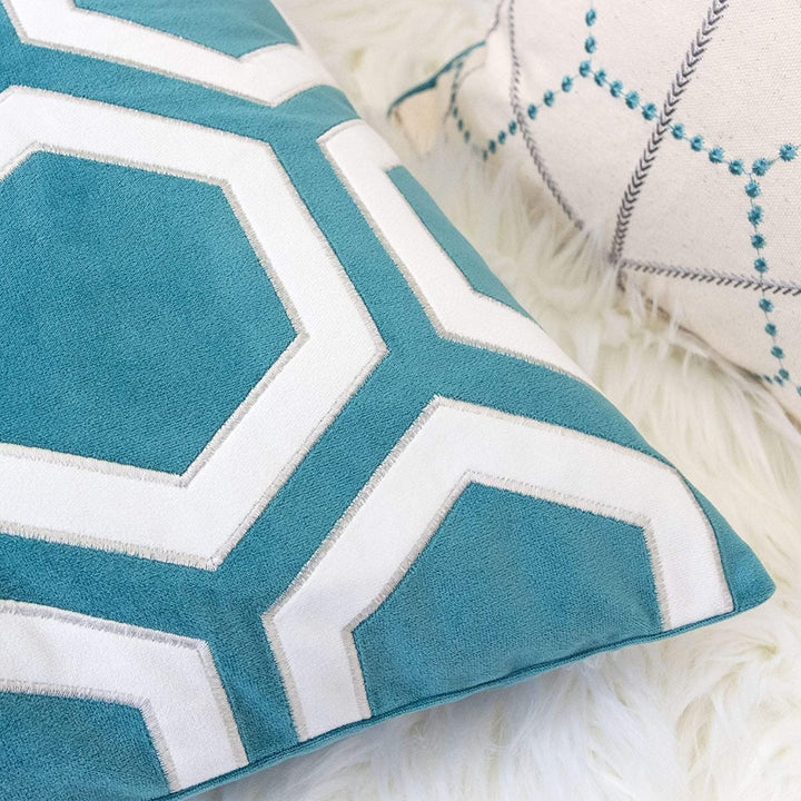 Applique Velvet 20" Square Decorative Throw Pillow Green Embroidered One