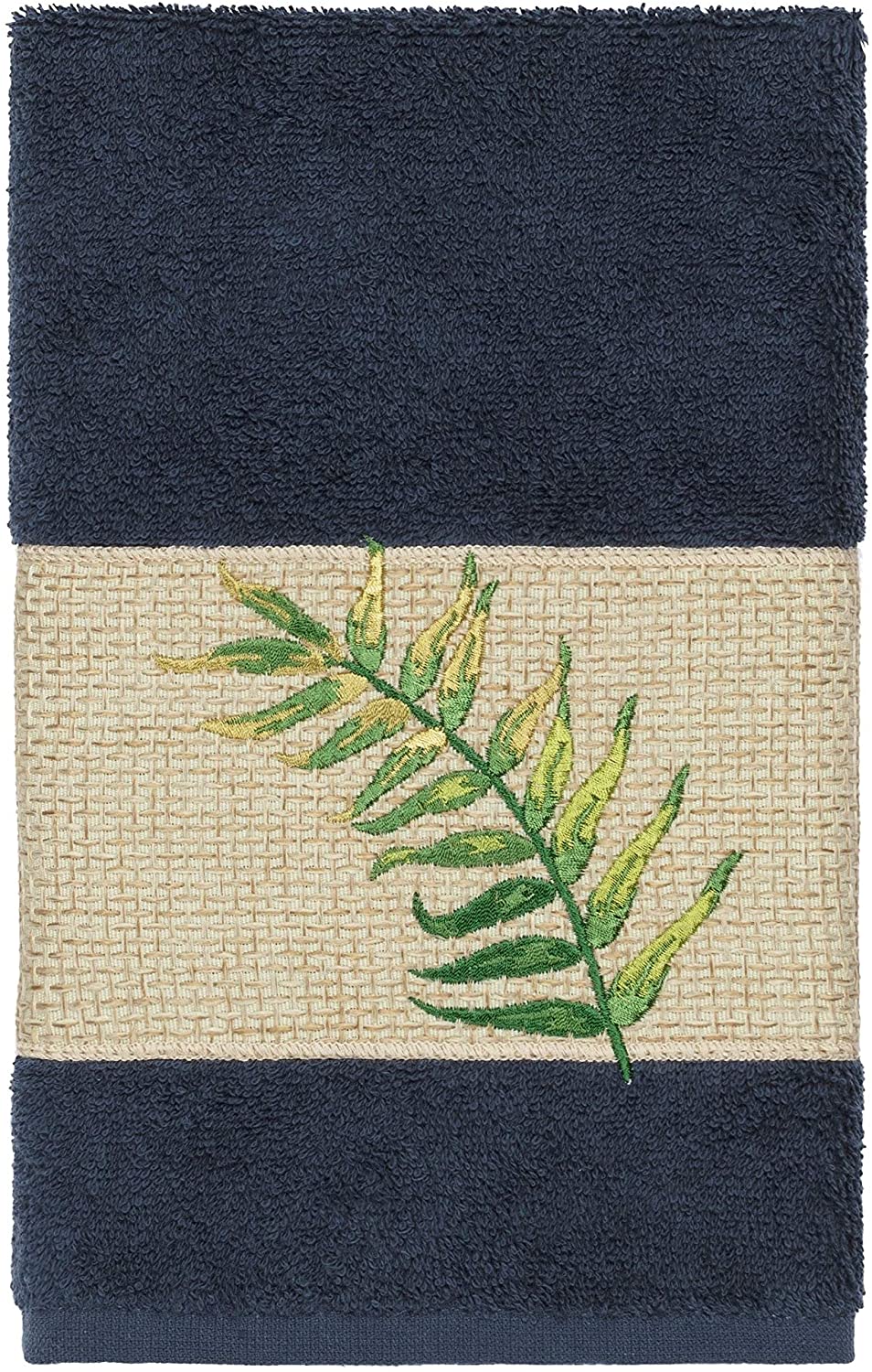 Turkish Cotton Palm Fronds Embroidered Midnight Blue 3 Piece Towel Set Cloth - Diamond Home USA