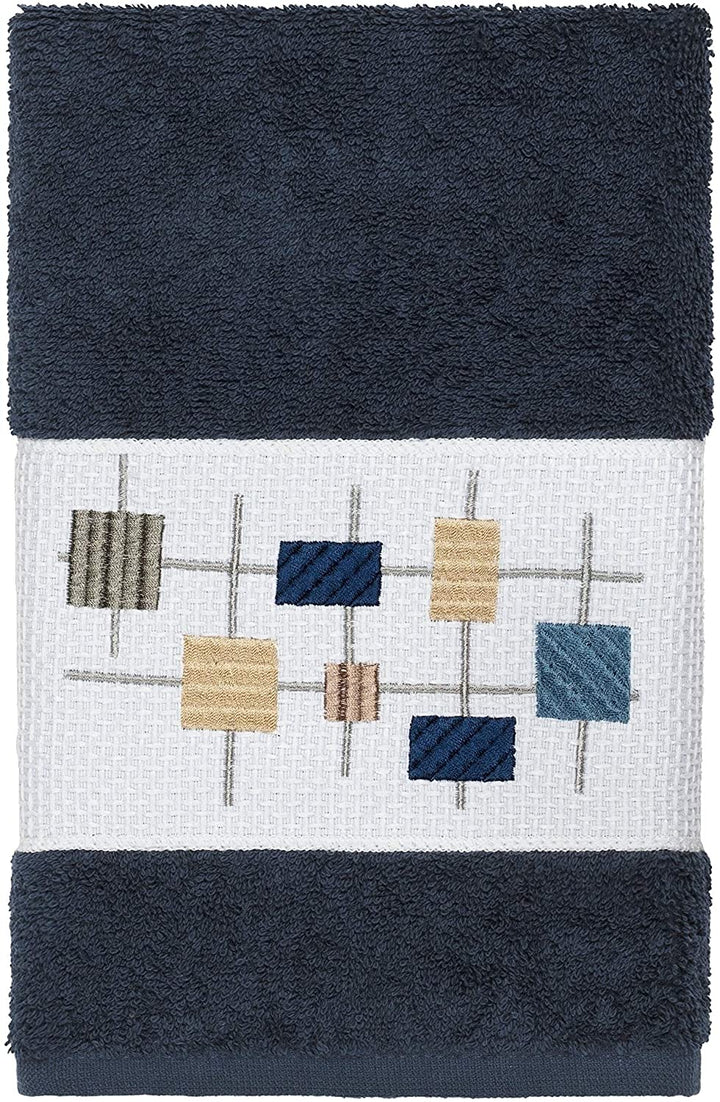 Turkish Cotton Squares Embroidered Midnight Blue 3 Piece Towel Set Cloth - Diamond Home USA