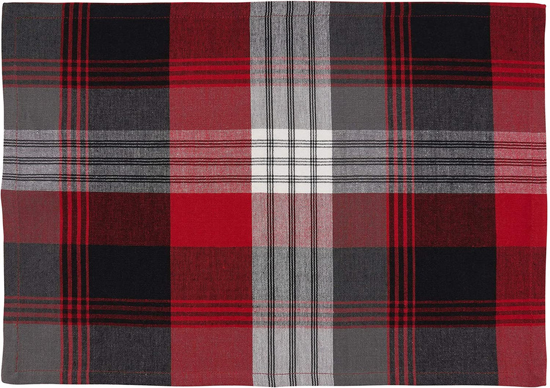 Plaid Design Cotton Placemats (Set 4) Red