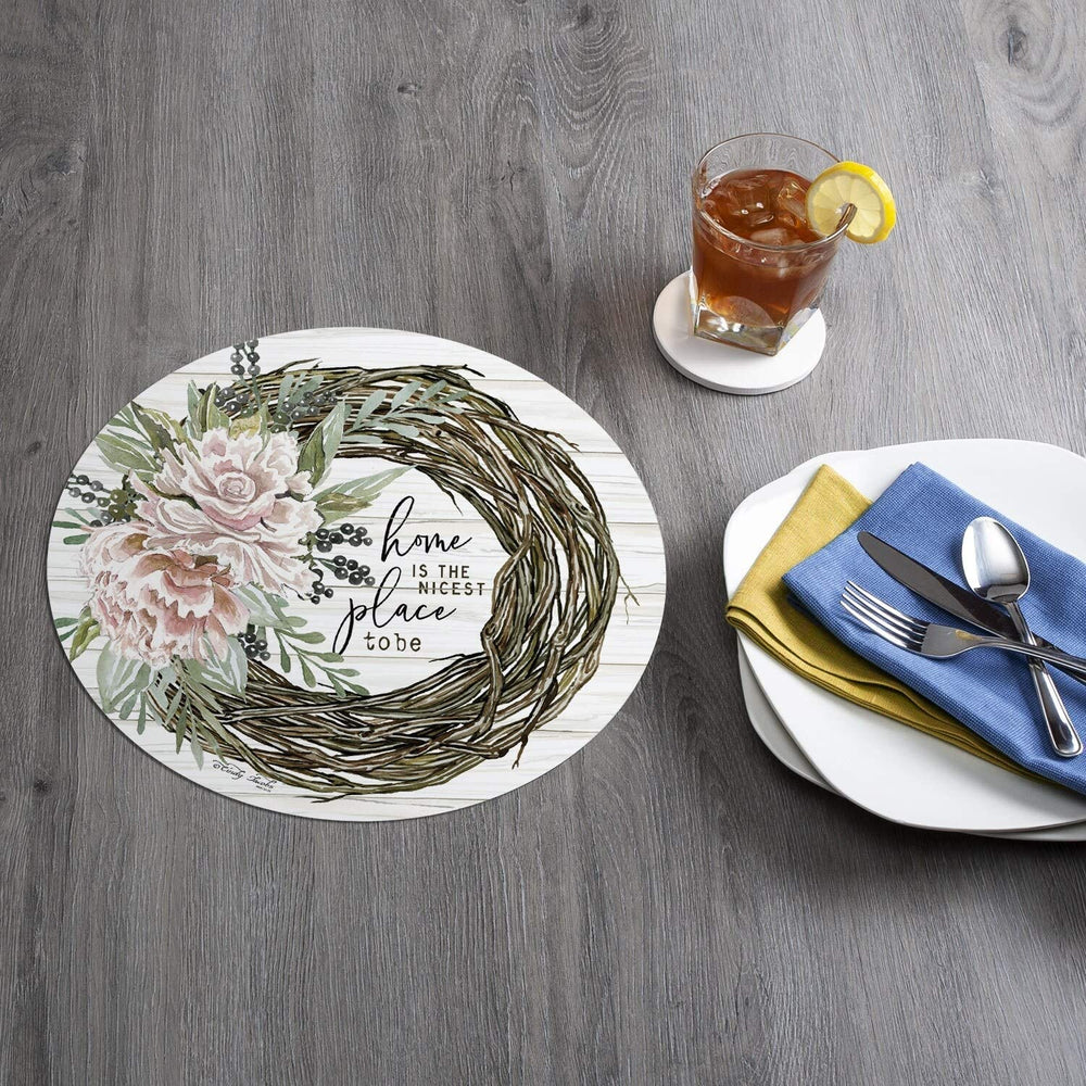 Wipe Clean Round Shaped Placemats Set 4 Vintage Farmhouse Color Plastic - Diamond Home USA