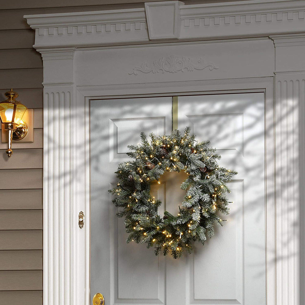 24" Snowy Spruce Wreath Dual Color Led Cosmic Lights Green Led - Diamond Home USA