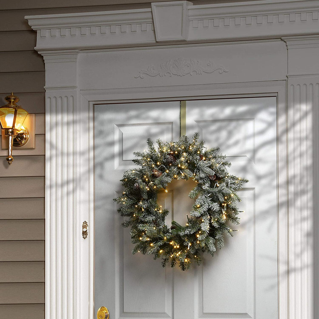 24" Snowy Spruce Wreath Dual Color Led Cosmic Lights Green Led - Diamond Home USA