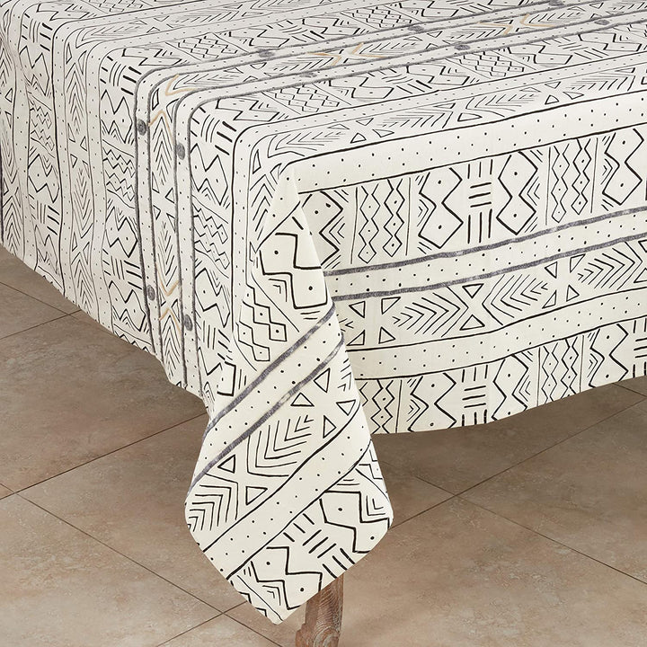 Cotton Mud Cloth Tablecloth White Abstract Geometric