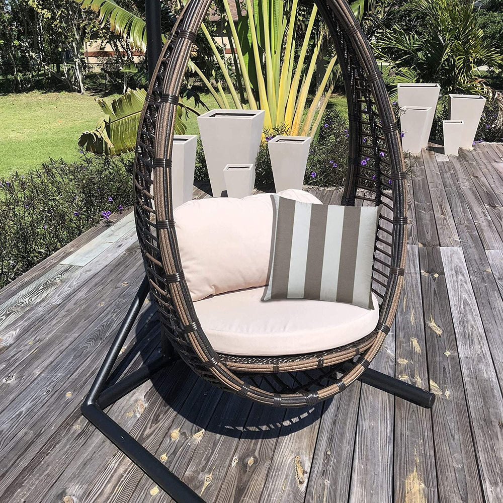 Cabana Large Taupe Indoor/Outdoor Pillow Sewn Closure Color Striped Modern Contemporary Polyester Water Resistant