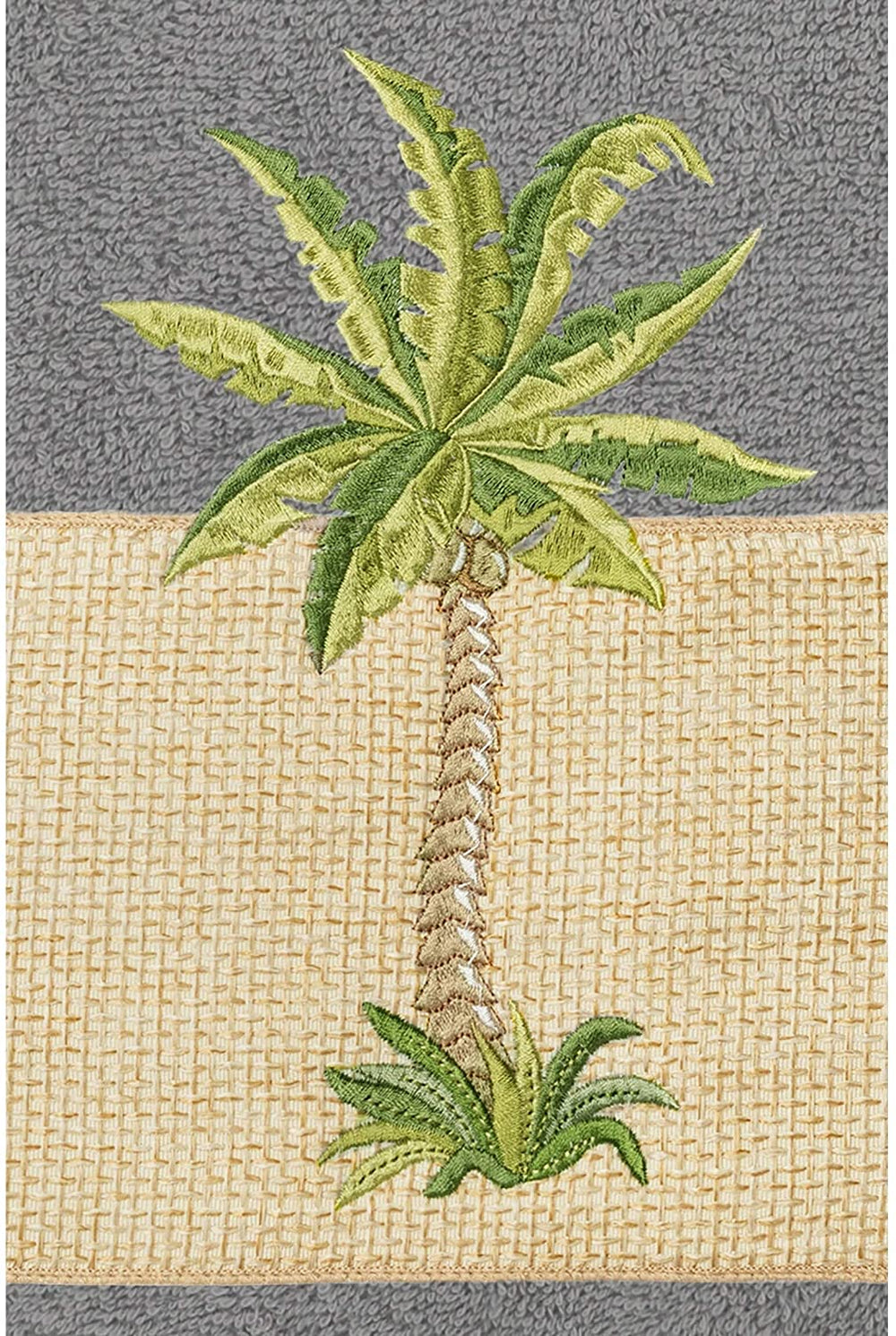 Turkish Cotton Palm Tree Embroidered Charcoal Grey Bath Towels (Set 2) - Diamond Home USA