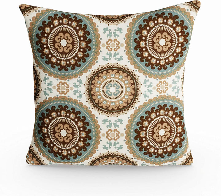 Outdoor 17 inch Accent Pillow (Set 2) 17w X 17l Brown Green White Geometric Traditional Transitional Polyester Fade Resistant Uv Water
