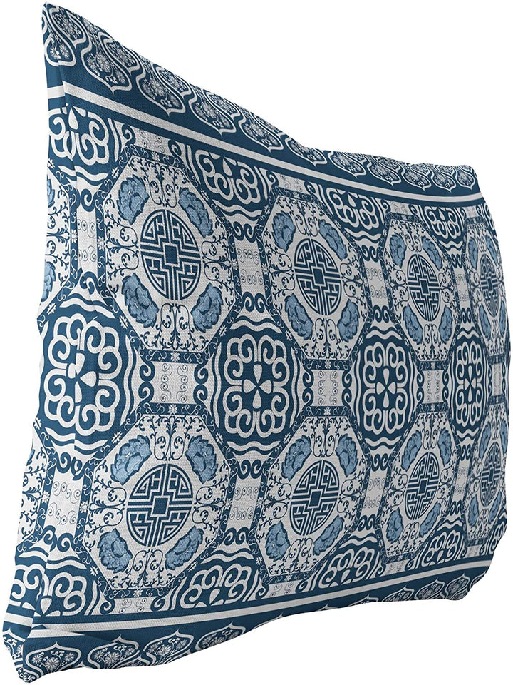 MISC Blue Indoor|Outdoor Lumbar Pillow by Designs 20x14 Blue Geometric Traditional Polyester Removable Cover