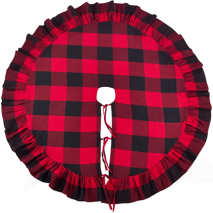 Christmas Tree Skirt Buffalo Plaid Ruffled Design 53"x53"