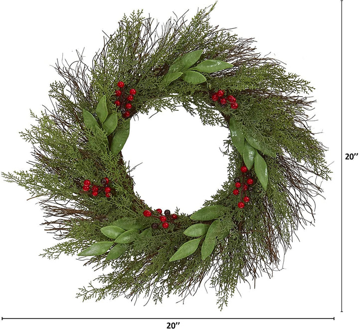 20" Cedar Berries Artificial Wreath Green Polyester - Diamond Home USA