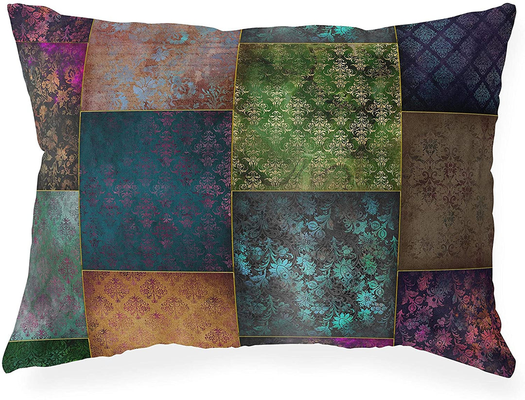 Eclectic Bohemian Patchwork Boho Lumbar Pillow Purple