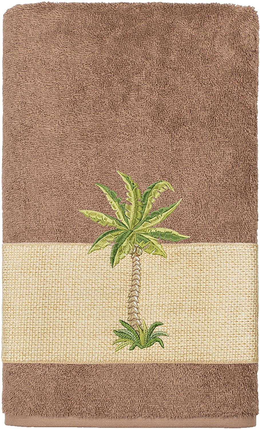 Turkish Cotton Palm Tree Embroidered Latte Brown 4 Piece Towel Set Color Block - Diamond Home USA