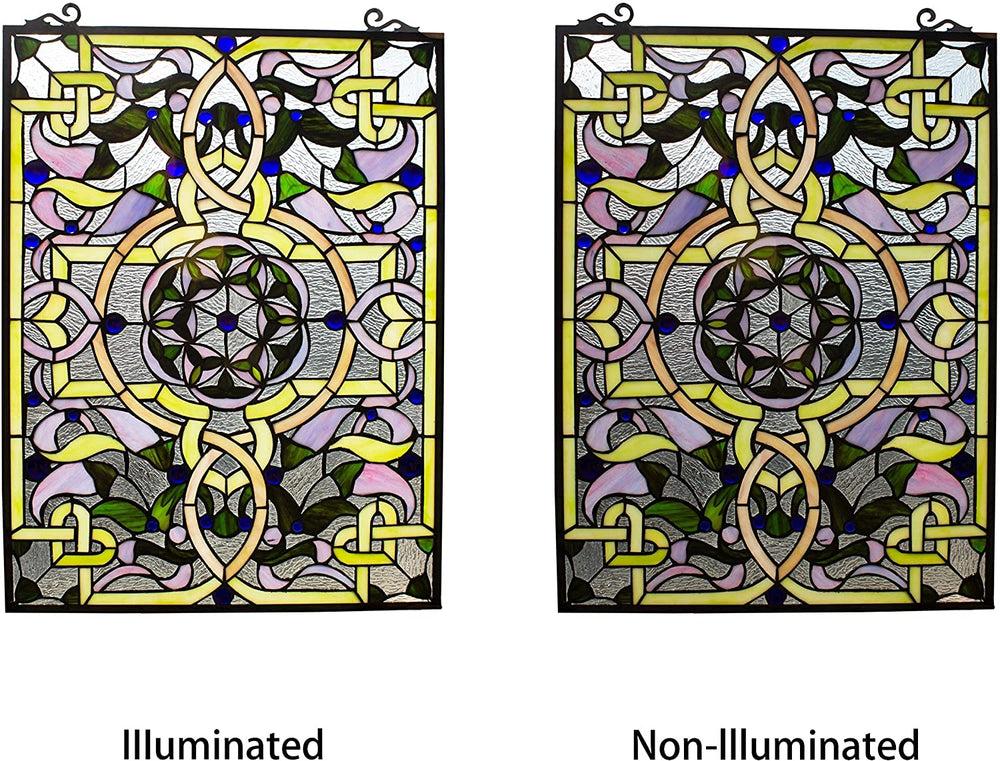 Victorian Stained Glass Window Panel Suncatcher Color Casual Rectangular Victorian Metal Includes Hardware