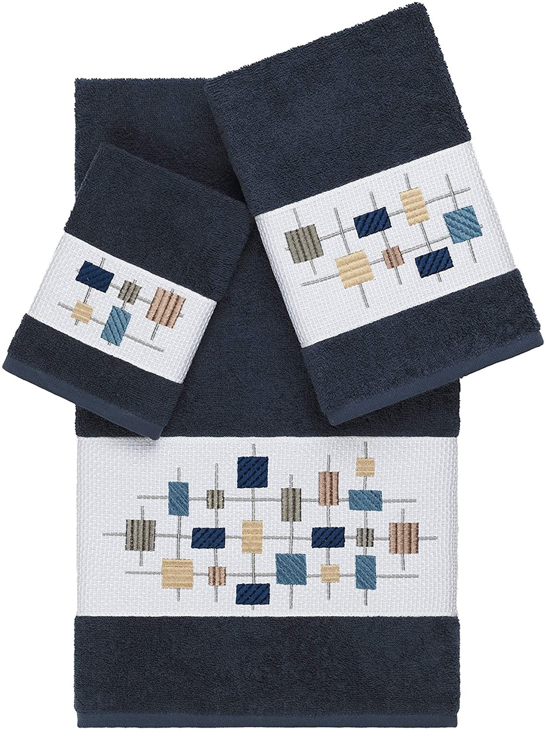 Turkish Cotton Squares Embroidered Midnight Blue 3 Piece
