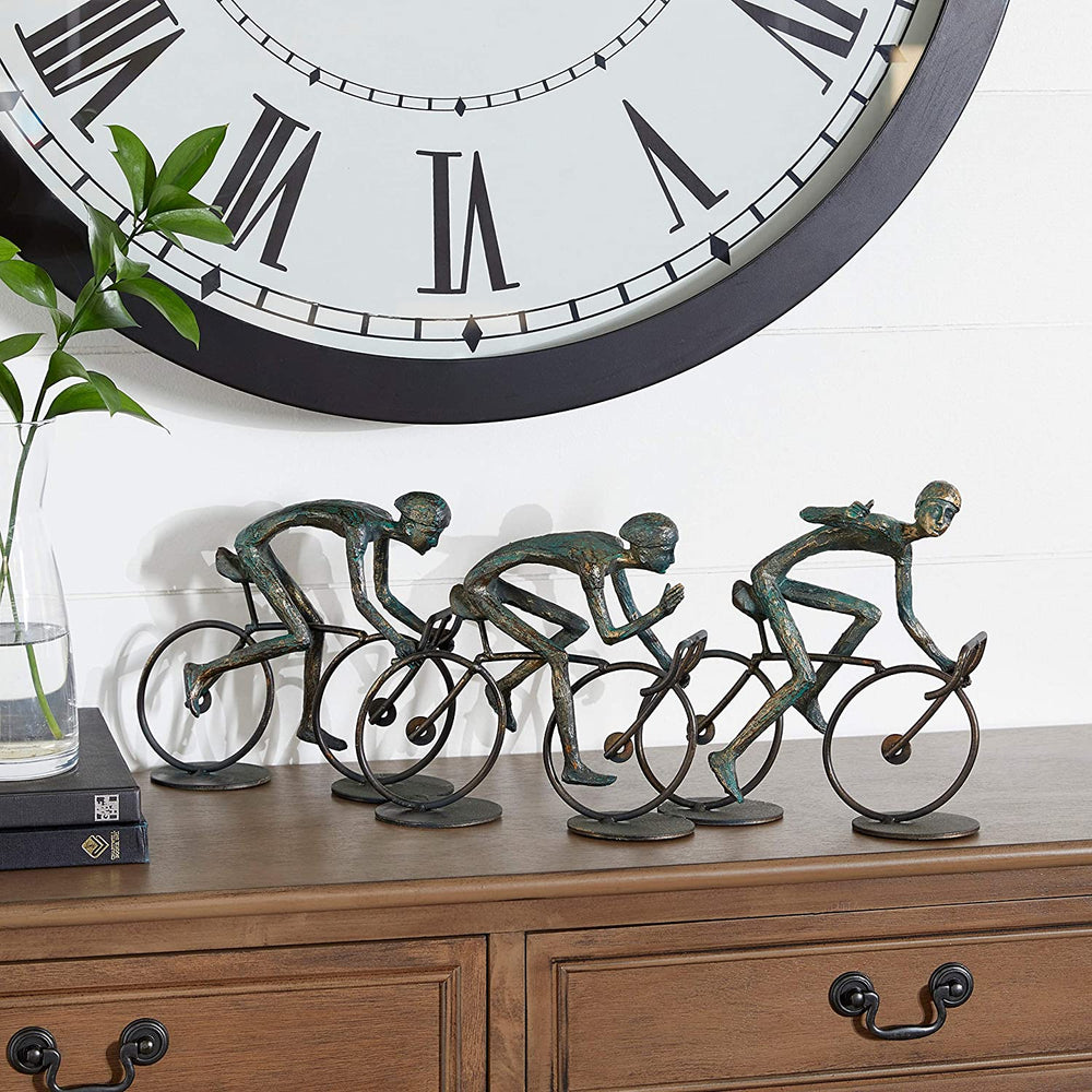 Distressed Bronze Finished Polystone Cyclist Sculpture 21" X 9" 20 X 5 8 Brown Resin - Diamond Home USA