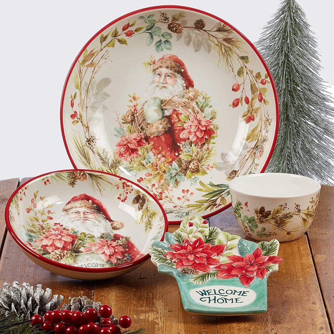 Christmas Story 11 inch Dinner Plates (Set 4) Green Color Red Floral Casual Modern Contemporary Round 4 Piece Dishwasher Safe Microwave - Diamond Home USA