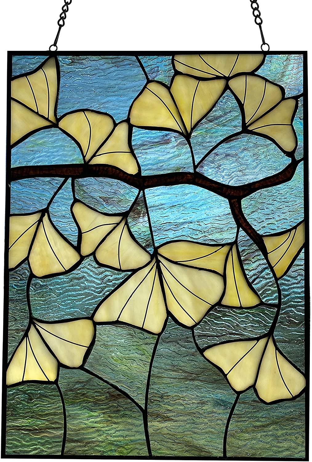 17 5" h Leaf Stained Glass Window Panel Blue Traditional Transitional Rectangular Nature Includes Hardware - Diamond Home USA